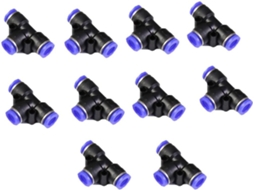 Conexão Rápida Em T Para Mangueira De Jardim 6 Mm, Plástico Preto, 10