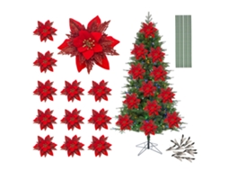 Pack de 12 Flores de Natal com Fios e Clips para Decoração Festiva LAXISCREED