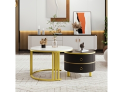 Conjunto 2 Mesas Centro Mdf 70+50cm (réplica), Brilhante+mármore.-hw