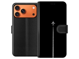 Capa Carteira Compatível Com Apple Iphone 17 Pro Max. Avião Decolando Com Rastros De Condensação Em Fundo Preto, Design Minimalista E Impactante.