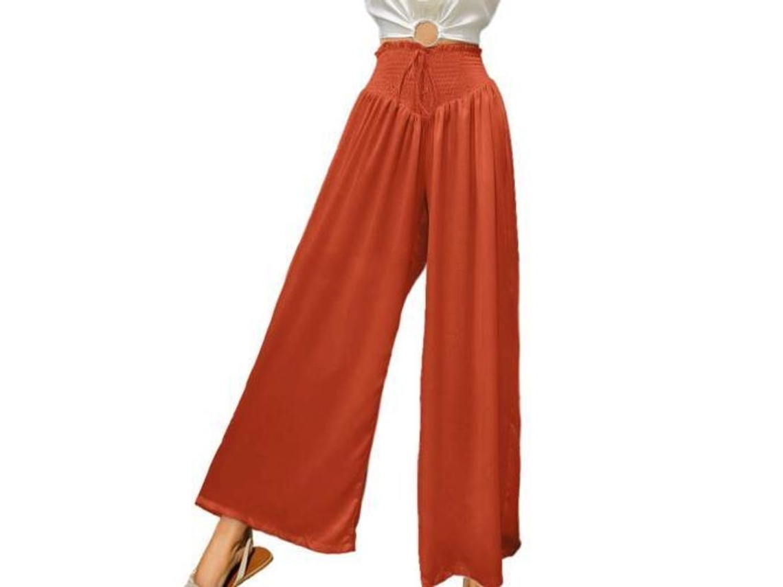 2026-pantalones Casuales De Verano Para Mujer De Cintura Alta Elástica Con Bolsillos Flowy M Ladrillo Vermelho