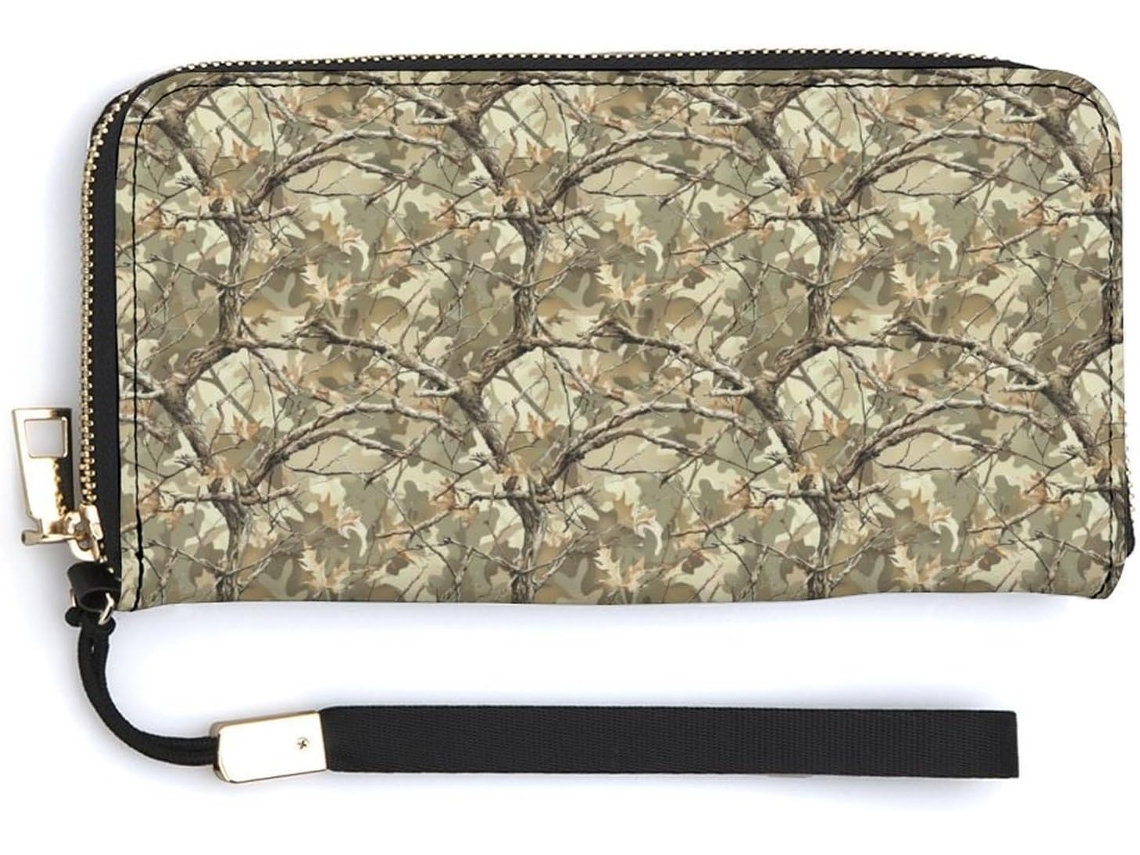 Carteira de couro pequena com zíper e estampa de camuflagem S/MARCA