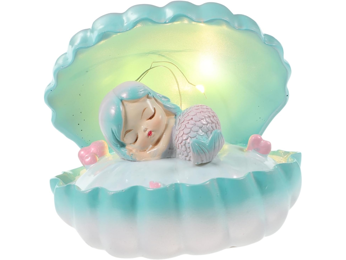Luminária Noturna Led Pequena Sereia Lifkome Resina Azul Perolada Luz