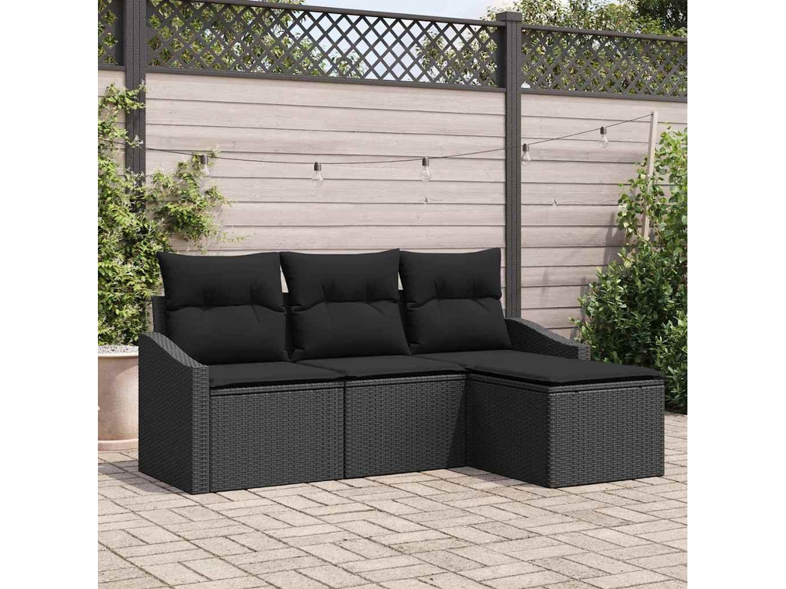 Vidaxl Conjunto De Sofás 4 Unid. Preto Vime Pe