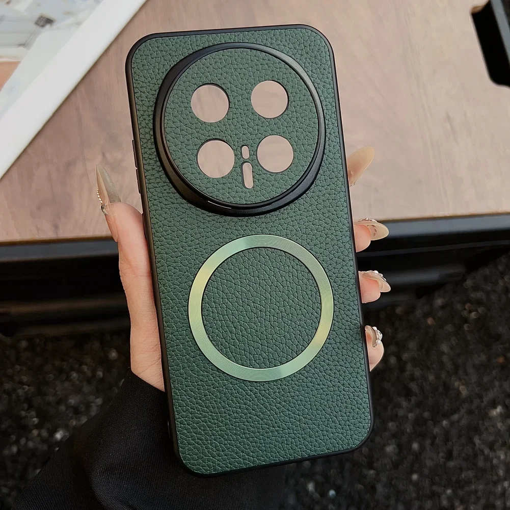 (verde, Honor 400) Capa Protetora Magnética Em Couro Com Textura De Lichia, Que Oferece Proteção Completa.