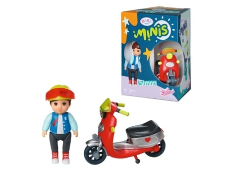Boneca Baby Born Mini Irmão Simon Scooter Vermelho Capacete Removível 7 Cm