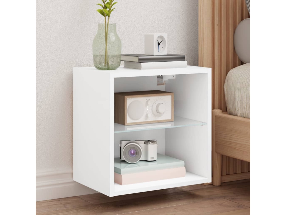 Vidaxl Mesa De Cabeceira De Parede Com Luzes Led Branco