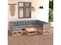 Conjunto Lounge Jardim 8 Peças C/ Almofadões Pinho Maciço Dkd Home Decor