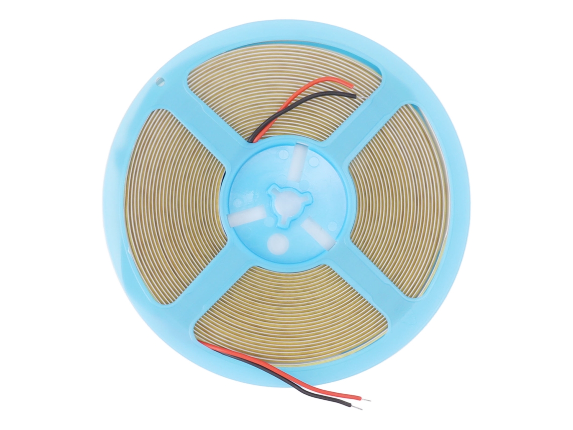Fita de LED COB flexível 2026 com 320 LEDs, 24V, 10m, branco quente 3000K, 110lm, adesiva, para armários e residências.