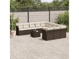 Vidaxl 12 Pcs Conjunto De Sofás Jardim Com Almofadões Vime Pe Castanho