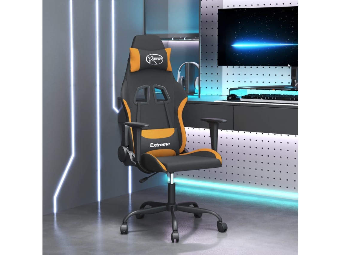 Vidaxl Cadeira Gaming De Massagens Tecido Preto E Laranja