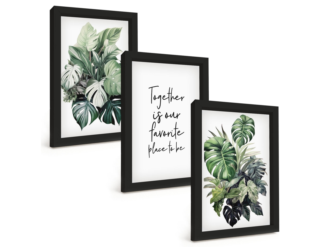 Composição De Quadros Folhas Verdes Plantas Tropicais Espelharte (3 Peças 20x30 Cm)