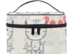 Nécessaire Divertida com Estampa de Gato Branco Organizadora Cosméticos Tecido Zíper | S/MARCA