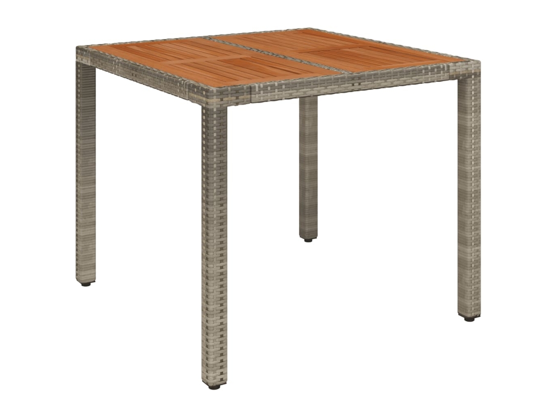 Mesa de jardim com tampo de madeira VIDAXL Cinzeto Rattan / Vime (90x90x75 cm)