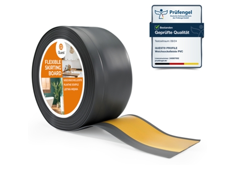 Rodapé Em Pvc 100x25mm, 25m, Flexível Autoadesivo, Rodapé Macio, Rodapé, Cinzento Escuro Quest