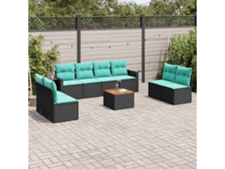 Vidaxl Conjunto De Sofá De Jardim De 9 Peças Com Almofadas Em Rattan Sintético Preto