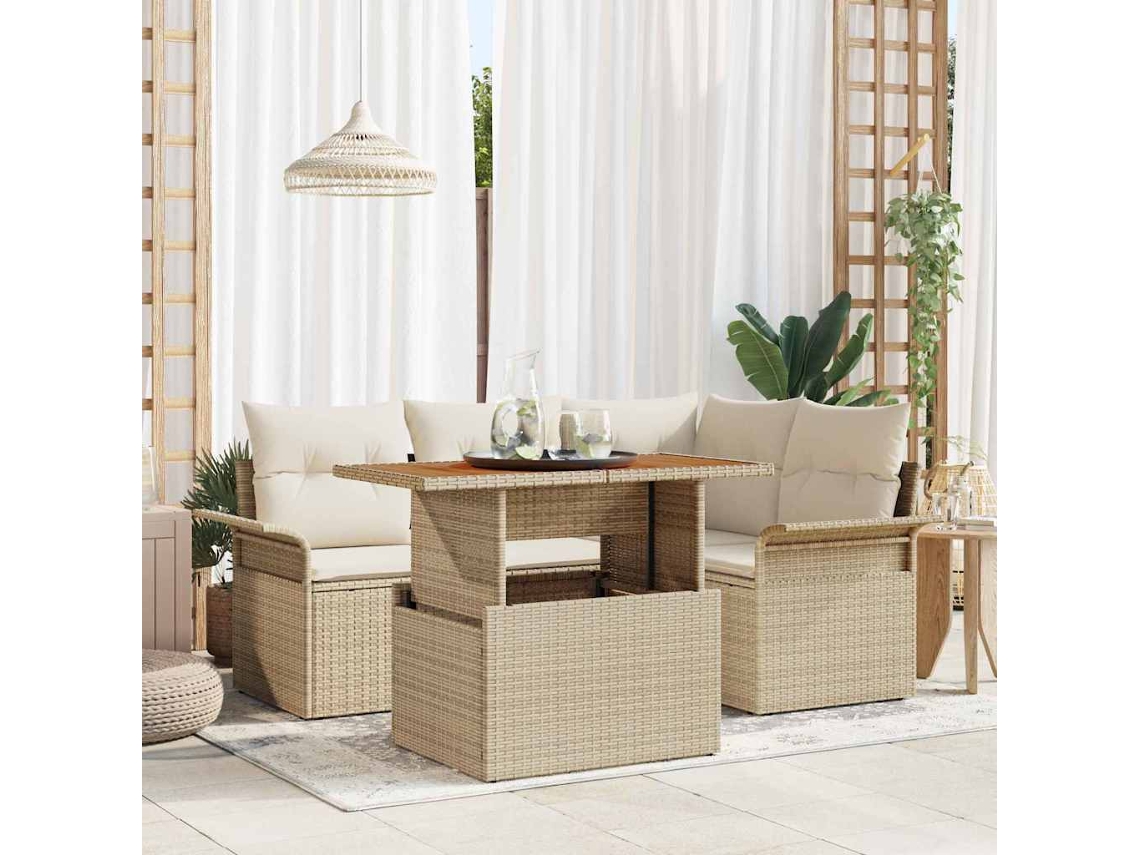 Vidaxl Conjunto De Sofá De Jardim 5 Unid. Bege E Creme