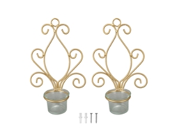 Baok - Conjunto de 2 Castiçais de Parede em Metal Dourado Resistente para Decoração de Casamento