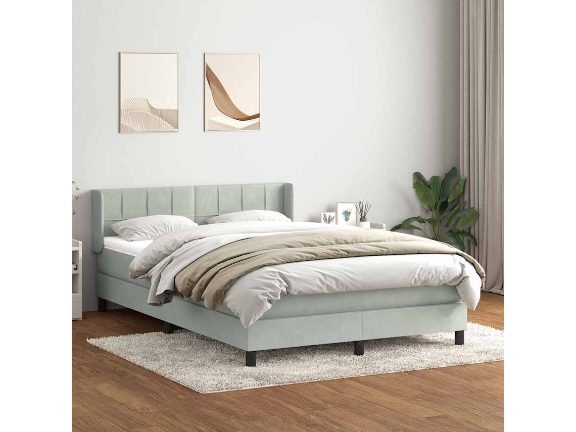 Vidaxl Cama Com Molas/colchão 160x220 Cm Veludo Cinzento-claro