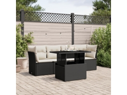 Vidaxl 5 Pcs Conjunto Sofás De Jardim Com Almofadões Vime Pe Preto