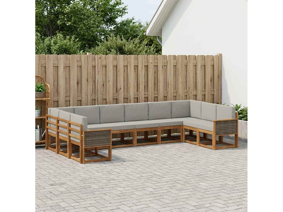 Vidaxl Conjunto De Sofás Para Exterior 10 Pcs Natural E Cinzento-claro