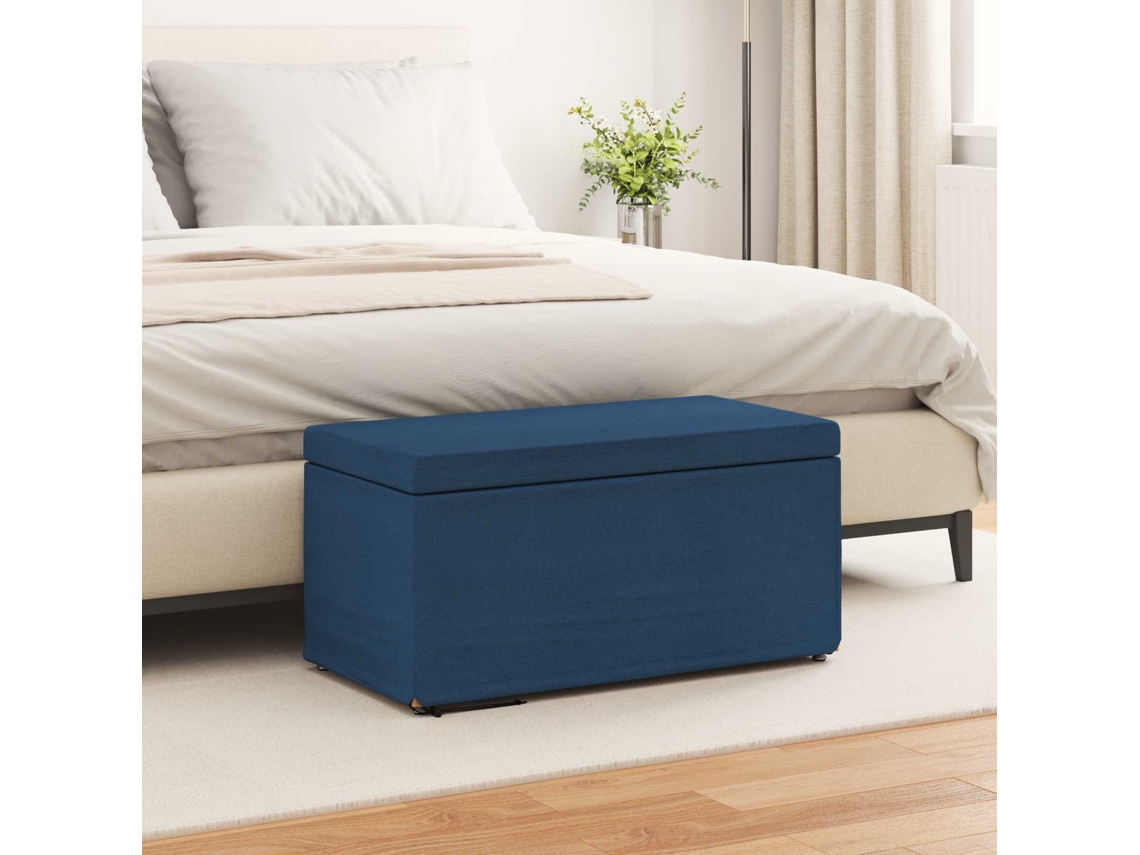 Vidaxl Banqueta Azul 81 X 41 X 40 Cm Tecido E Madeira Engenharia