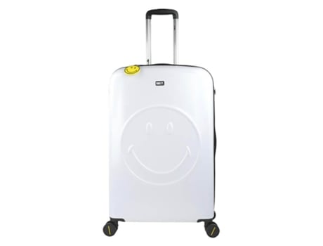 Mala de Viagem / TROLLEY Grande 78Cm 4 Rodas Smiley Originals Branco/Preto