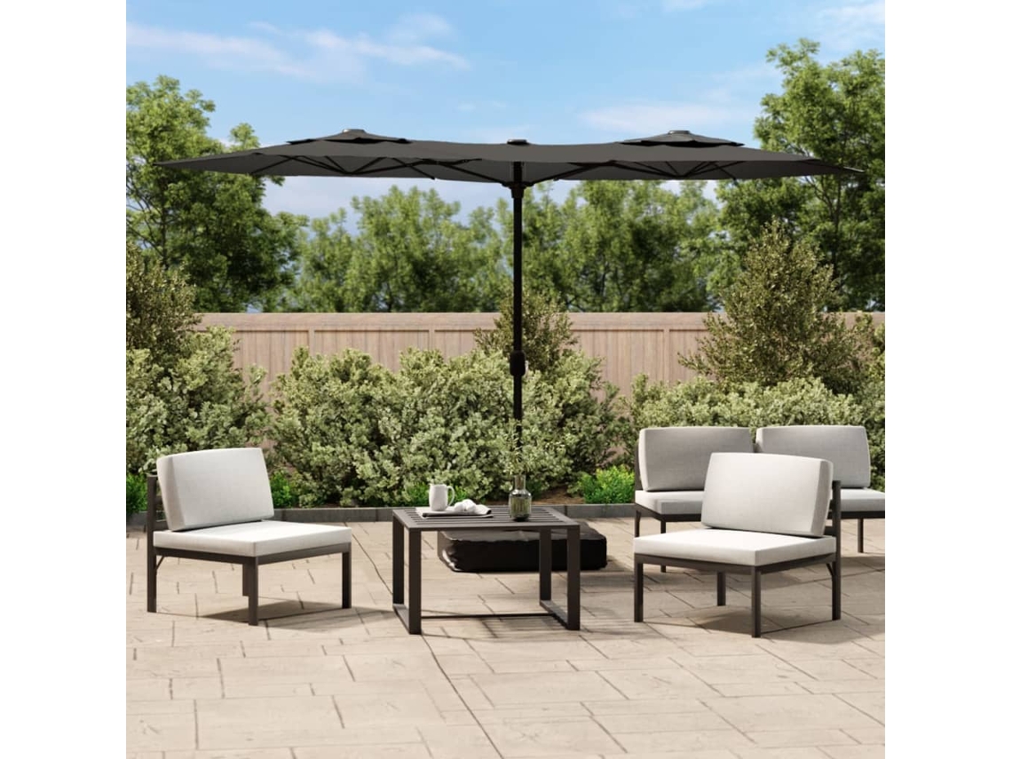 Vidaxl Guarda-sol Jardim C/ Cabeça Dupla/luzes Led 316x145cm Antracite