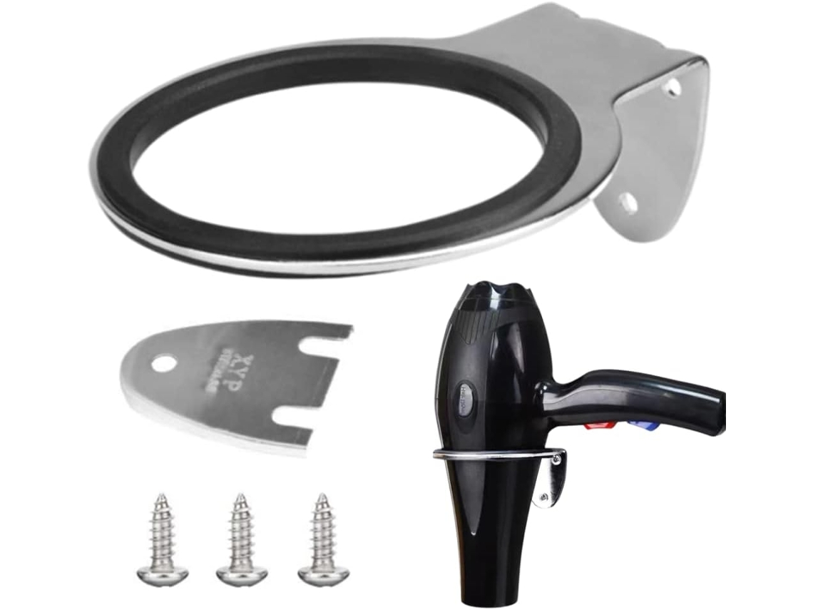 Suporte De Parede Para Secador Cabelo, Organizador Banheiro, Cabide Aço Inoxidável Cabelo - Preto