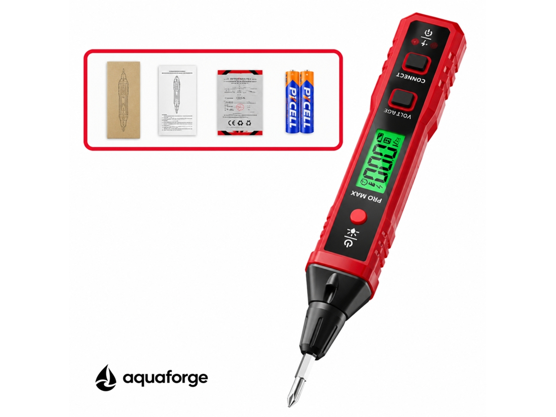 Multímetro Digital Tipo Caneta Aquaforge R2897+promax Com Ecrã Lcd E Teste De Continuidade Para Eletricistas E Instalações Elétricas