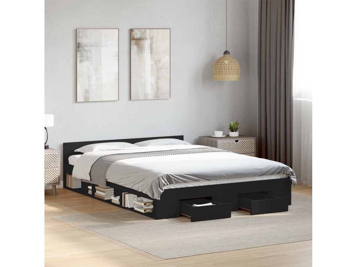 Estrutura Cama C/ Gavetas 120x190 Cm Derivados De Madeira Preto