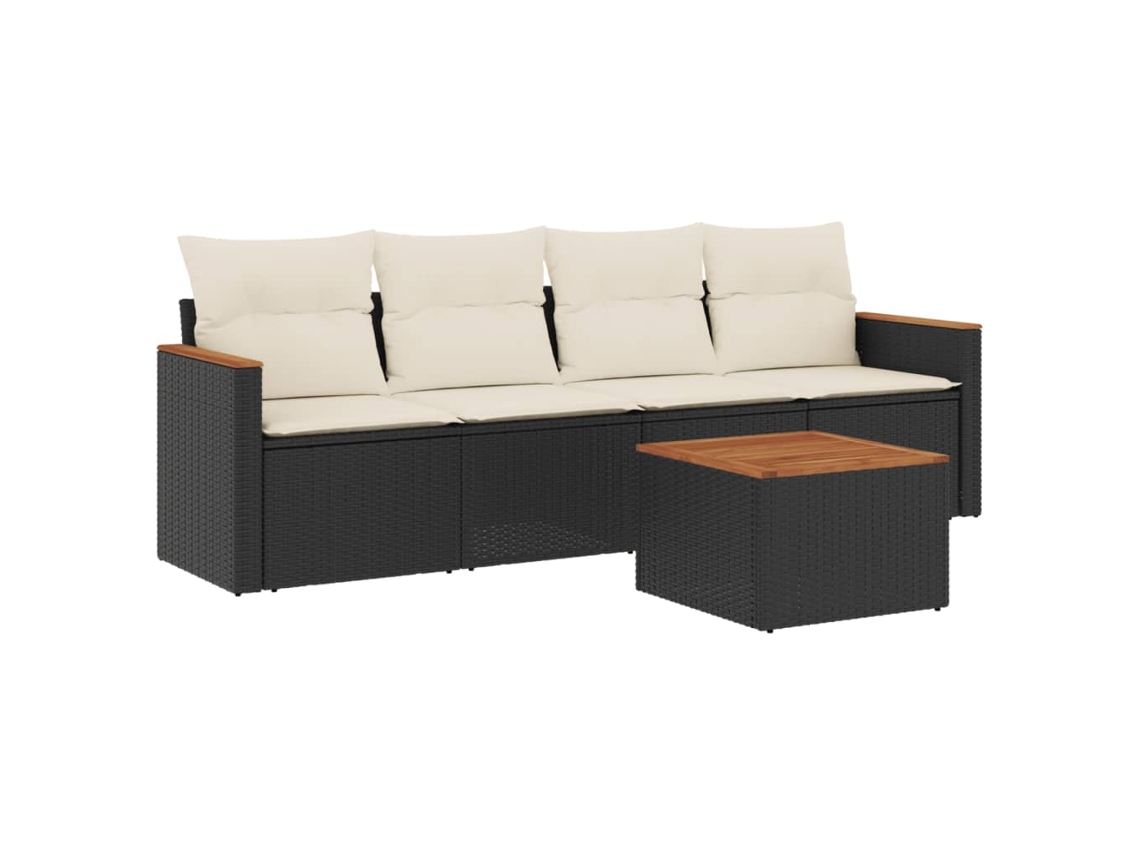 Conjunto de 5 Sofás de Jardim com Almofadões Vime Pe Preto MAISON EXCLUSIVE (5 pcs)