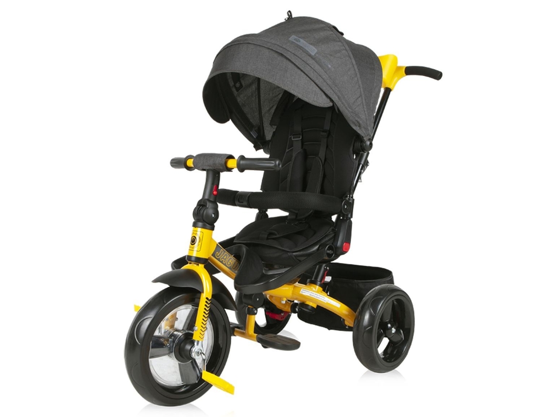 Triciclo Evolutivo Jaguar Com Capota, Assento Giratório 360º E Rodas Eva De Lorelli - Black &amp; Yellow