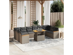 Vidaxl 11 Pcs Conjunto Sofás De Jardim C/ Almofadões Vime Pe Cinzento