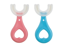Mali 2pcs Escova dentes em Forma de U Manual de Treinamento Borracha Macia Alimentar para Bebê Rosa Azul Coração