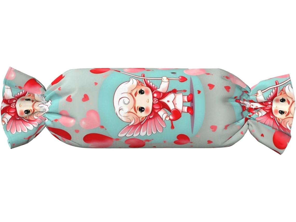 Almofada Cilíndrica Fofa Estampa de Doces para Menino Suporte Pescoço Ajustável 100 % Poliéster Ideal Viagens,