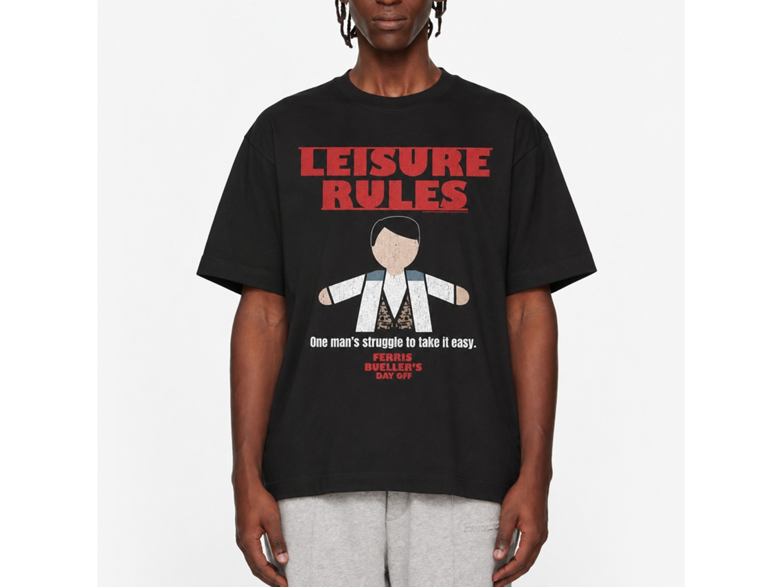 Rockinstone Ferris Bueller's Day Off Leisure Rules Black Adult T-shirt Size:l