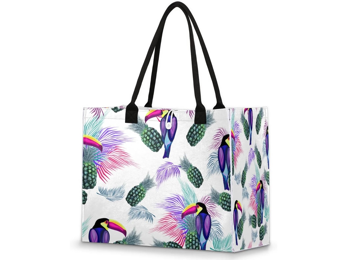 Bolsa Tropicallife com Estampa de Tucano e Folha de Abacaxi (42x17x33 cm)