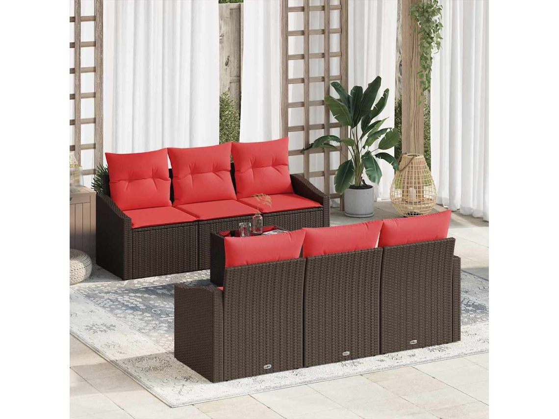 Vidaxl Conjunto De Sofás 7 Unid. 3-número De Lugares Marrom E Vermelho