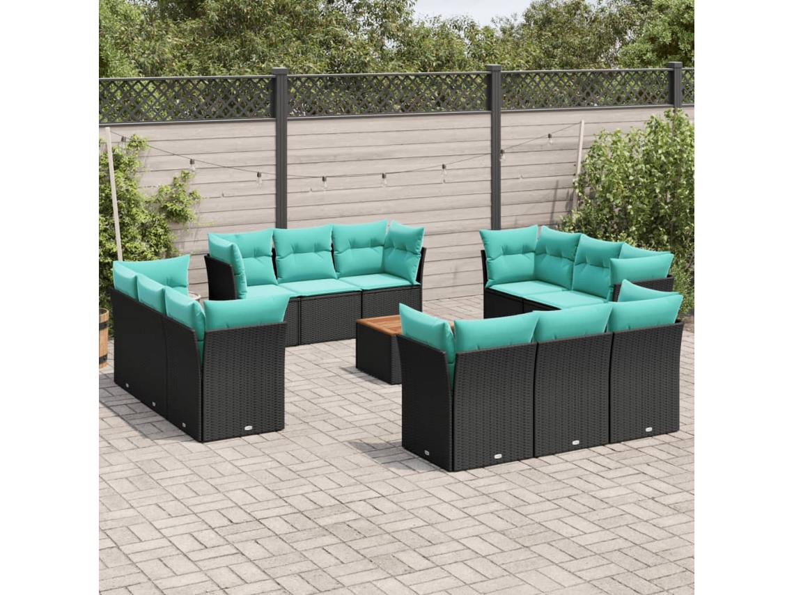 Vidaxl 13 Pcs Conjunto De Sofás De Jardim Com Almofadões Vime Pe Preto