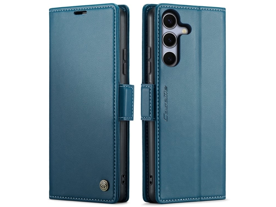 Capa Para Samsung Galaxy S25 Plus 5g De Couro Com Textura De Lichia E Fecho Borboleta Com Proteção E Sistema Rfid Antirroubo Azul