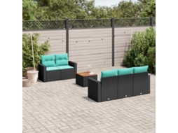 Vidaxl 6 Pcs Conjunto De Sofás P/ Jardim C/ Almofadões Vime Pe Preto