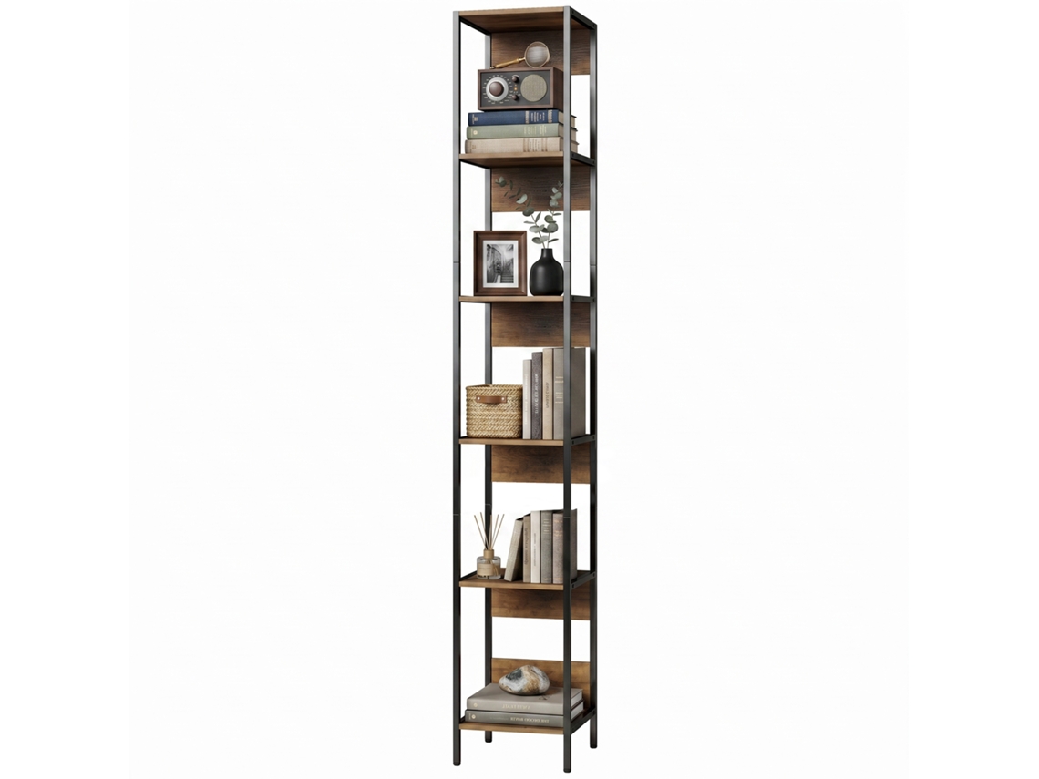 Estante Vertical Compacta Com 6 Prateleiras, 29,5 X 30 X 185 Cm, Marrom.