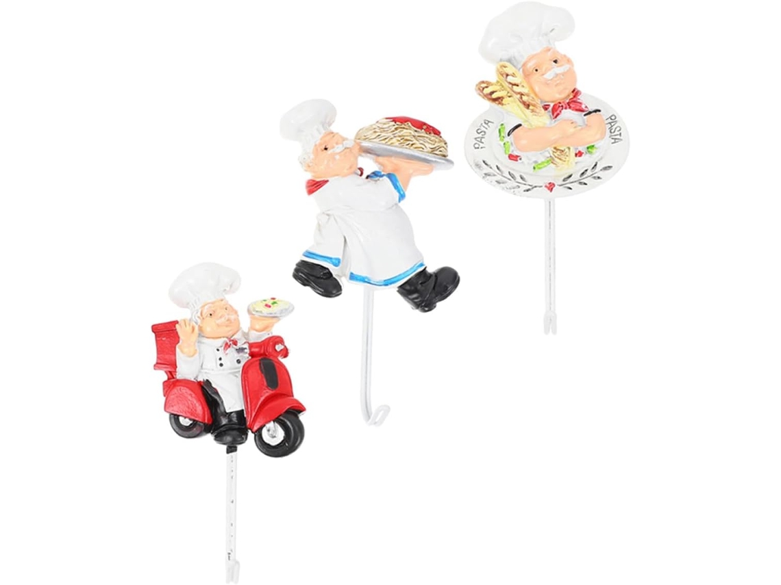 Conjunto De 3 Ganchos Decorativos De Parede Em Aço Inoxidável, Estilo Chef, Em Resina.