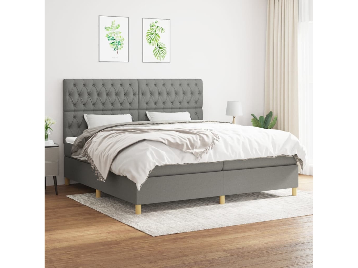Vidaxl Cama Com Molas/colchão 200x200 Cm Tecido Cinzento-escuro