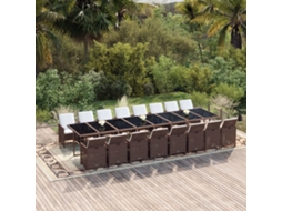 Vidaxl 17 Pcs Conjunto Jantar P/ Jardim C/ Almofadões Vime Pe Castanho