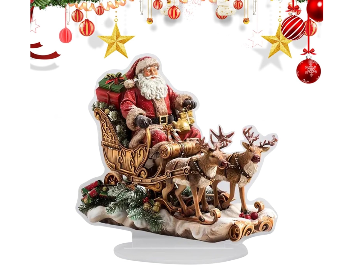 Estátua 2d Em Acrílico - Decoração De Natal Com Trenó | Papai Noel Plano Em 2d