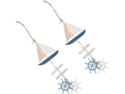 Conjunto 2 Pendentes Madeira Estilo Náutico Decoração Costeira Veleiro Parede Náutica Estar Quarto Escritório GOKOCO
