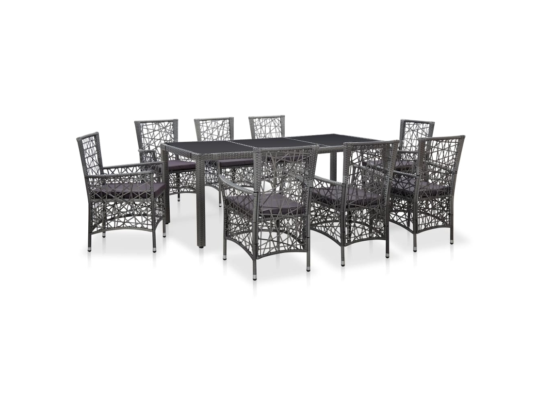 Vidaxl 9 Pcs Conjunto De Jantar Para Exterior Vime Pe Cinzento