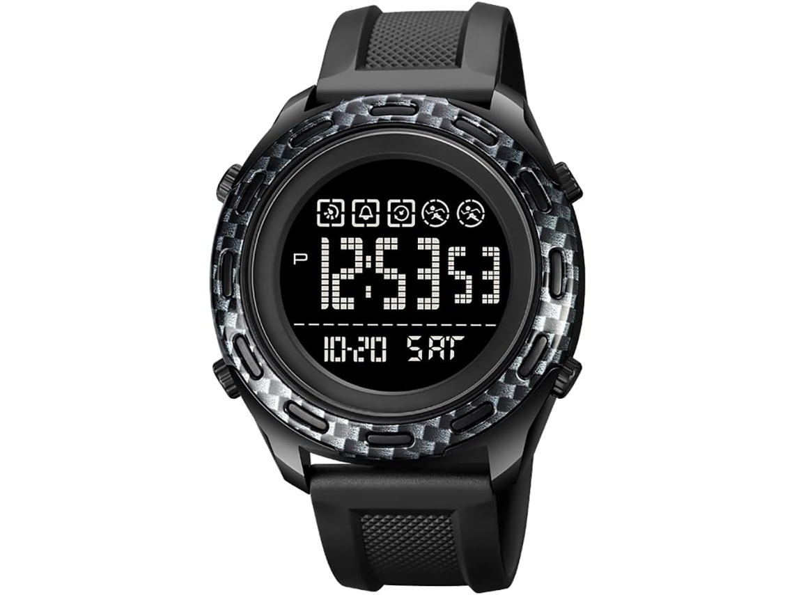 Lurelia Relógio Digital Masculino, Visor Digital, Led, Alarme, Data/calendário, 12/24h, Aço Inoxidável, Abs, Resistente À Água, Preto